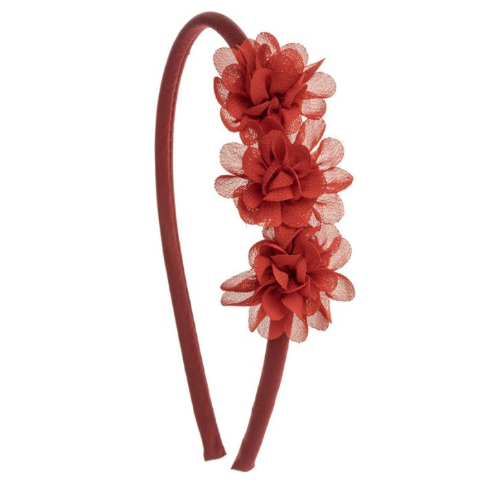 Cintillo Suave con Trio de Flores Rojo