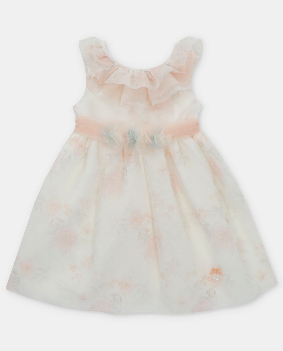 Vestido Ceremonia Cuello Batista en Muselina con Estampado Sutil