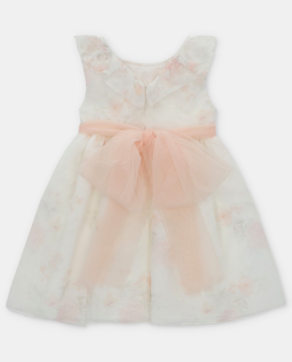 Vestido Ceremonia Cuello Batista en Muselina con Estampado Sutil