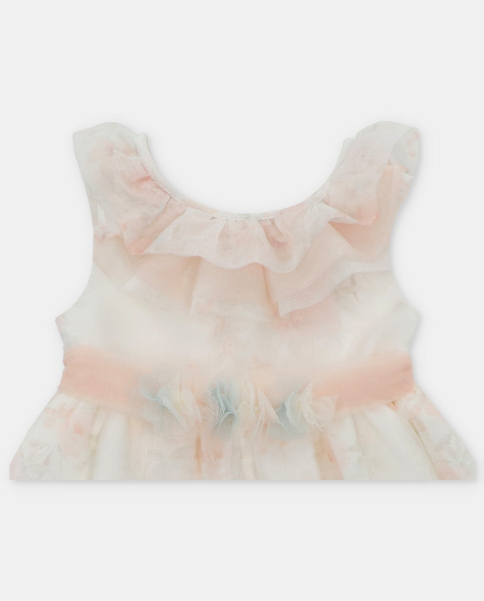 Vestido Ceremonia Cuello Batista en Muselina con Estampado Sutil