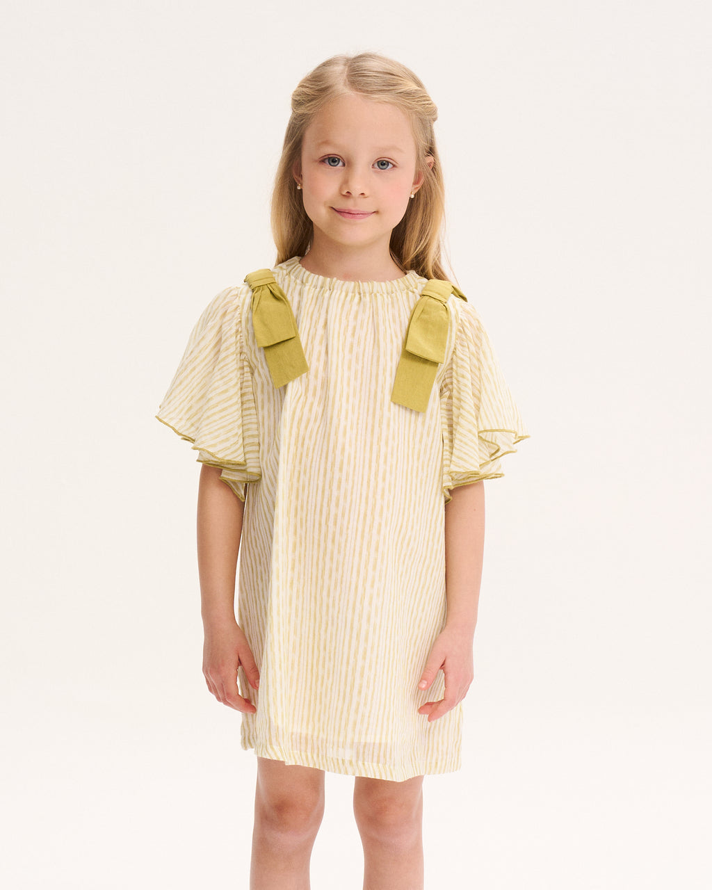 Vestido de Rayas Pistacho con Lazos en Hombros