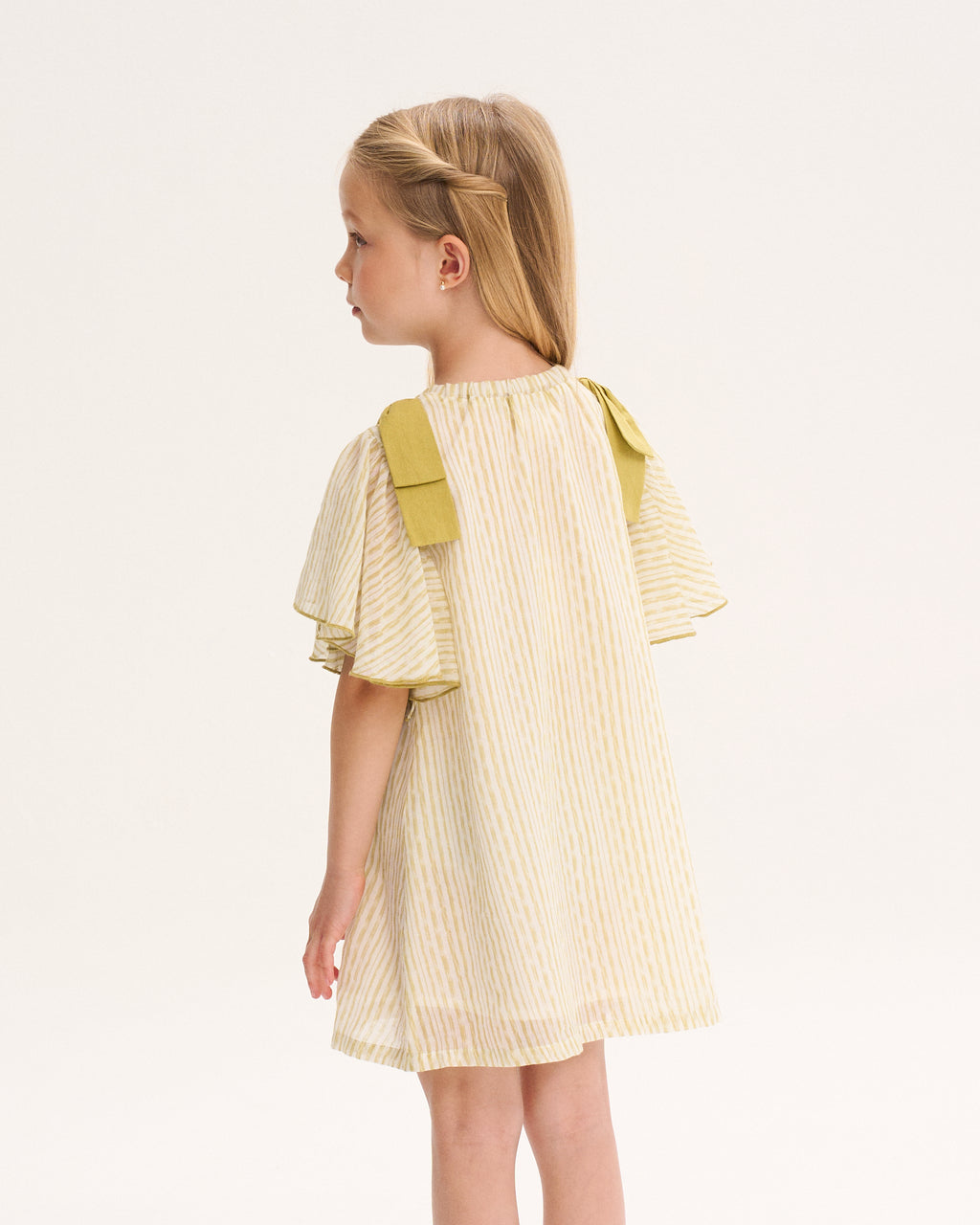 Vestido de Rayas Pistacho con Lazos en Hombros