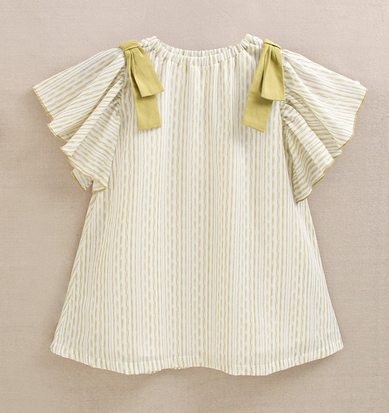 Vestido de Rayas Pistacho con Lazos en Hombros