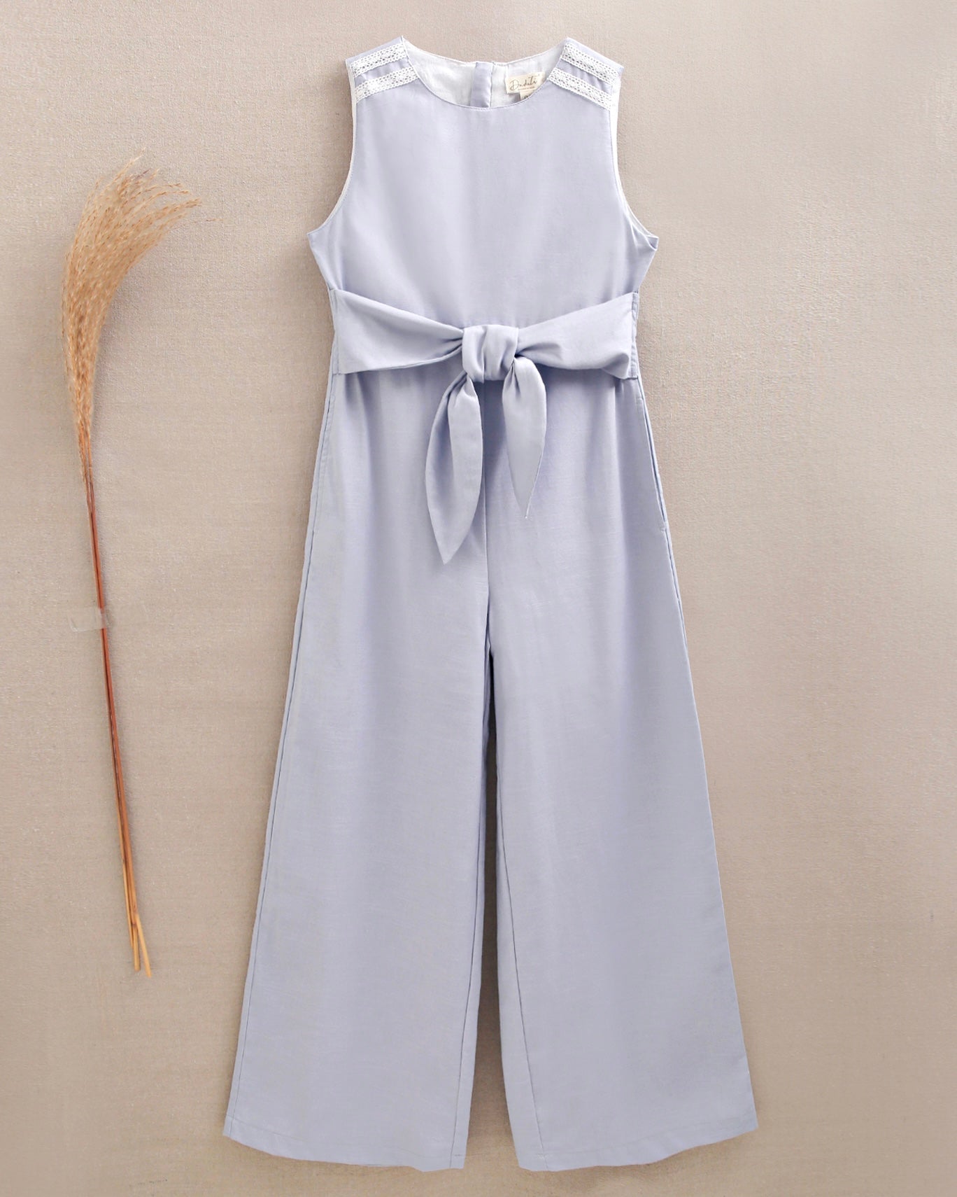 Jumpsuit Lino Azul Cielo con Lazo Frontal