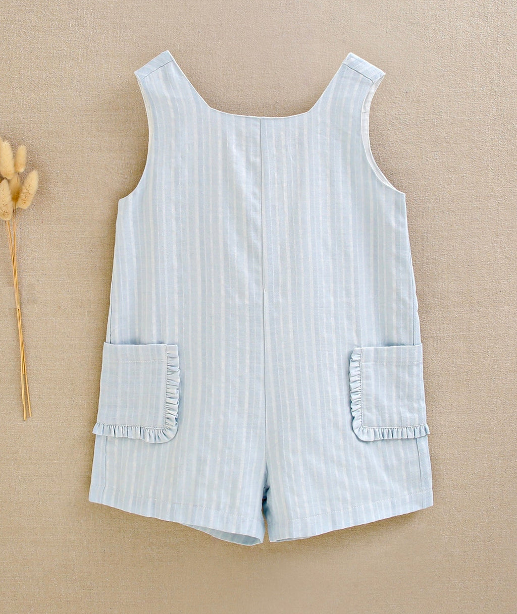 Jumpsuit Corto de Rayas Azules y Lazo Lateral