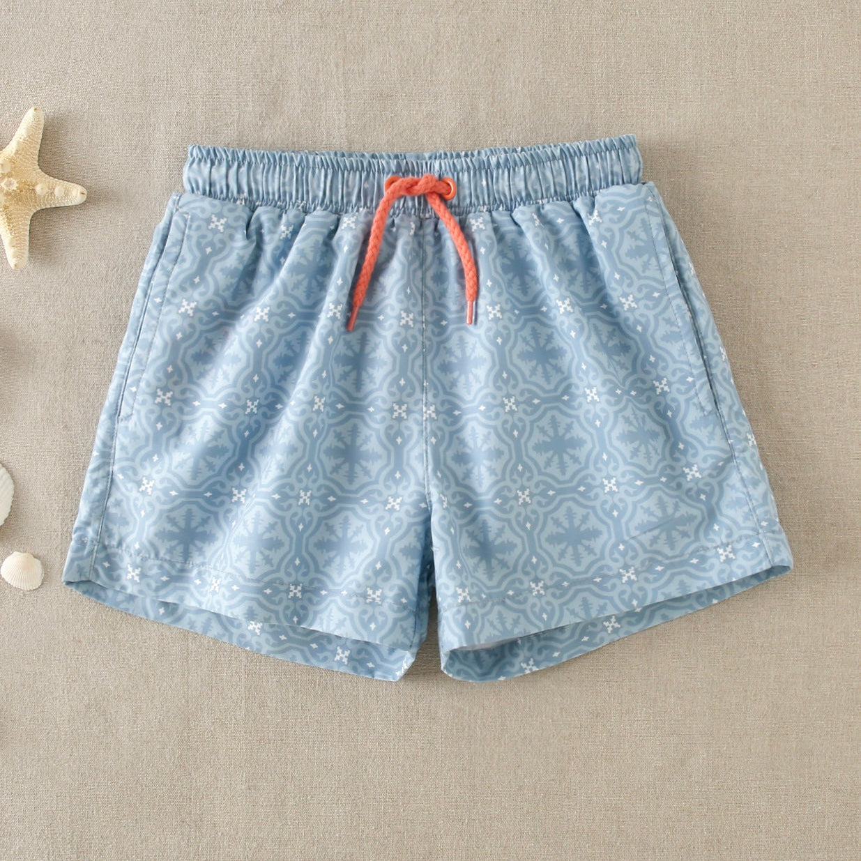 Short de Baño Estampado Grisáceo y Coral