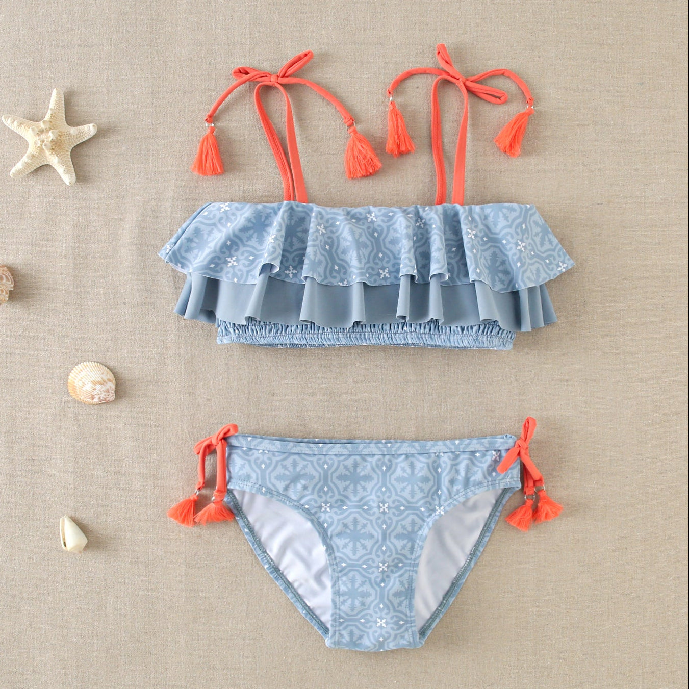 Bikini Estampado Grisáceo y Coral