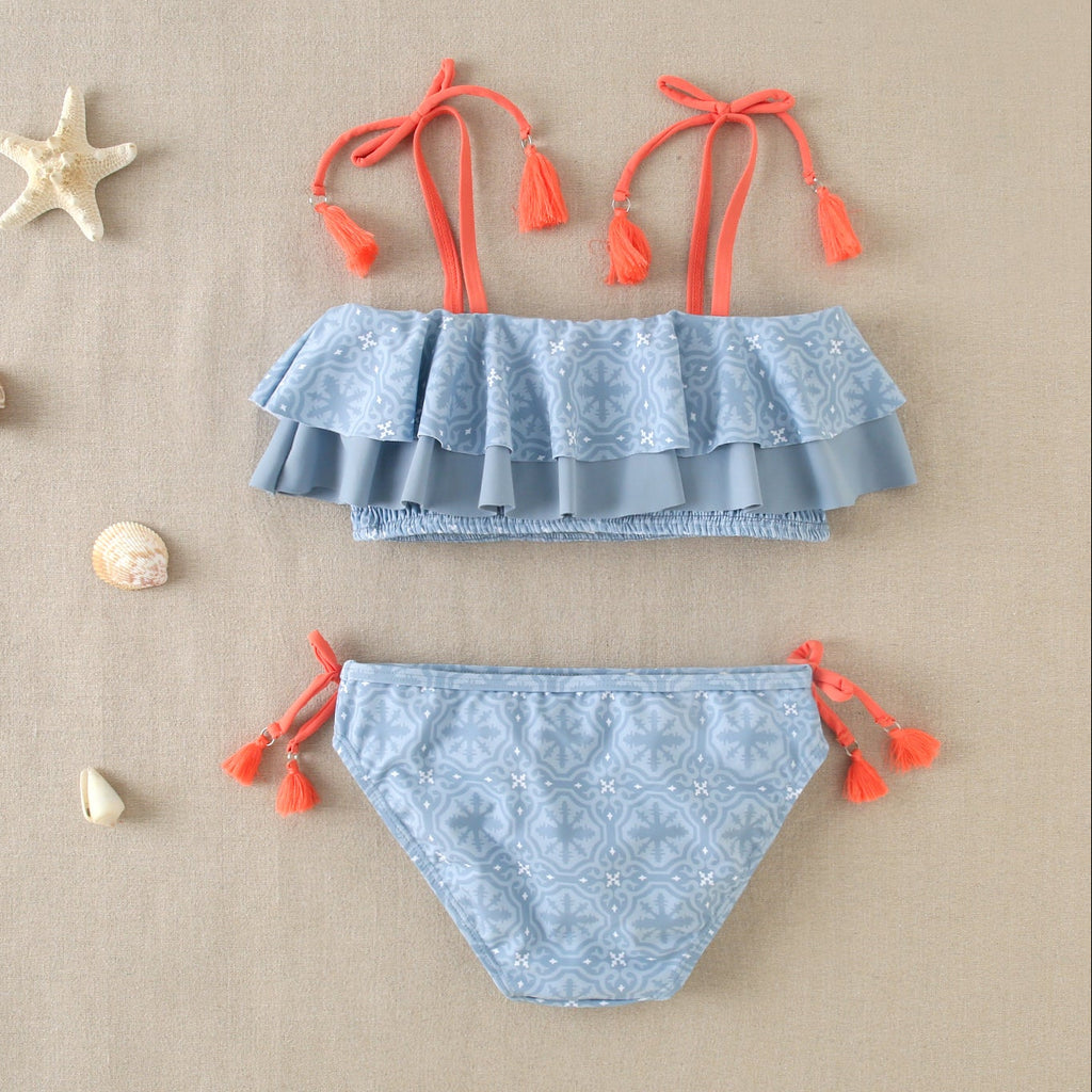 Bikini Estampado Grisáceo y Coral