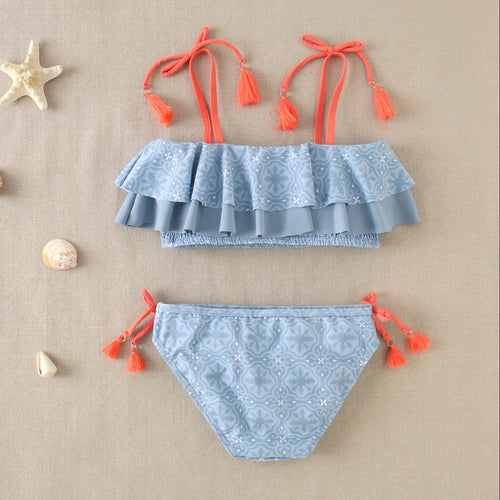 Bikini Estampado Grisáceo y Coral