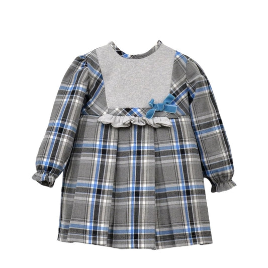 Vestido Manga Larga de Cuadros Gris y Azul