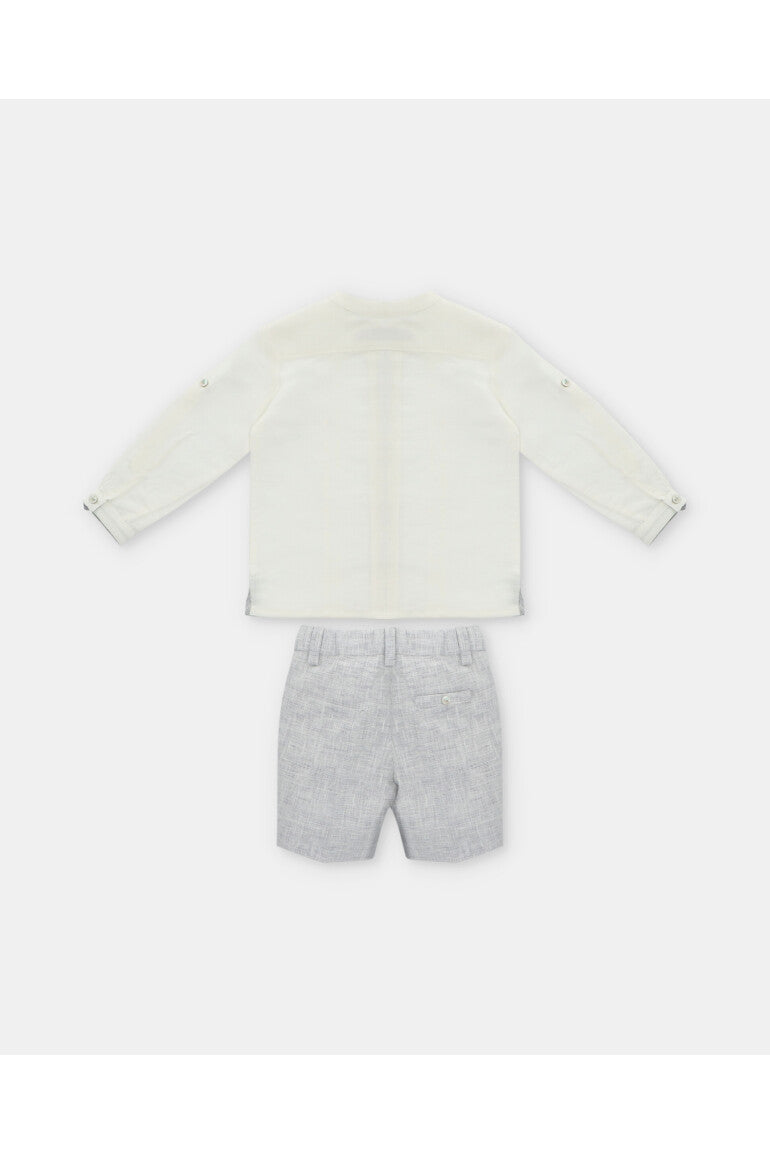 Conjunto Lino Bermuda Gris Claro
