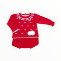 Conjunto Tejido Rojo con Detalles Navideños en Blanco y Pompom