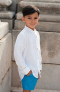 Conjunto de Camisa Blanca Rayada y Bermuda Azulino