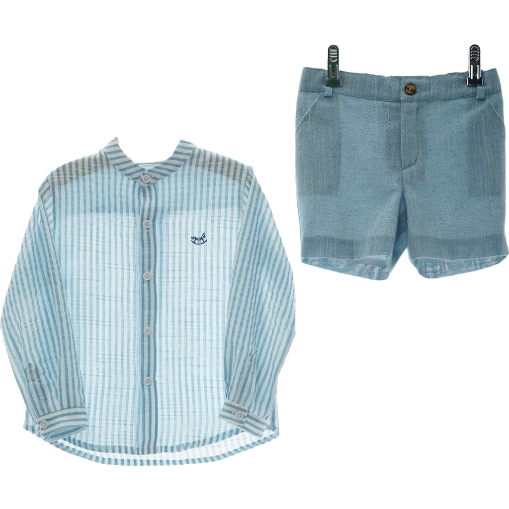 Conjunto Medieval Celesta con Camisa de Rayas