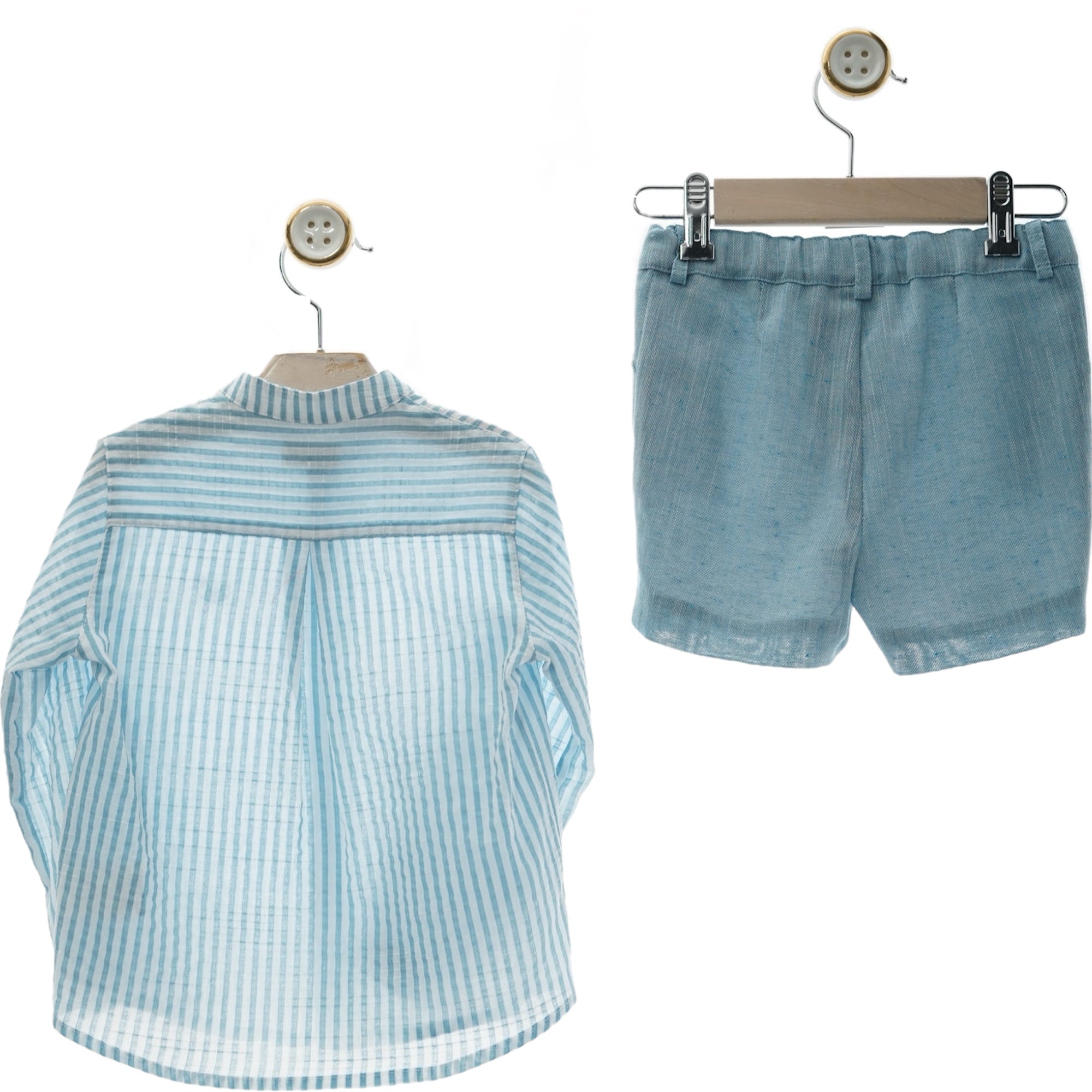 Conjunto Medieval Celesta con Camisa de Rayas