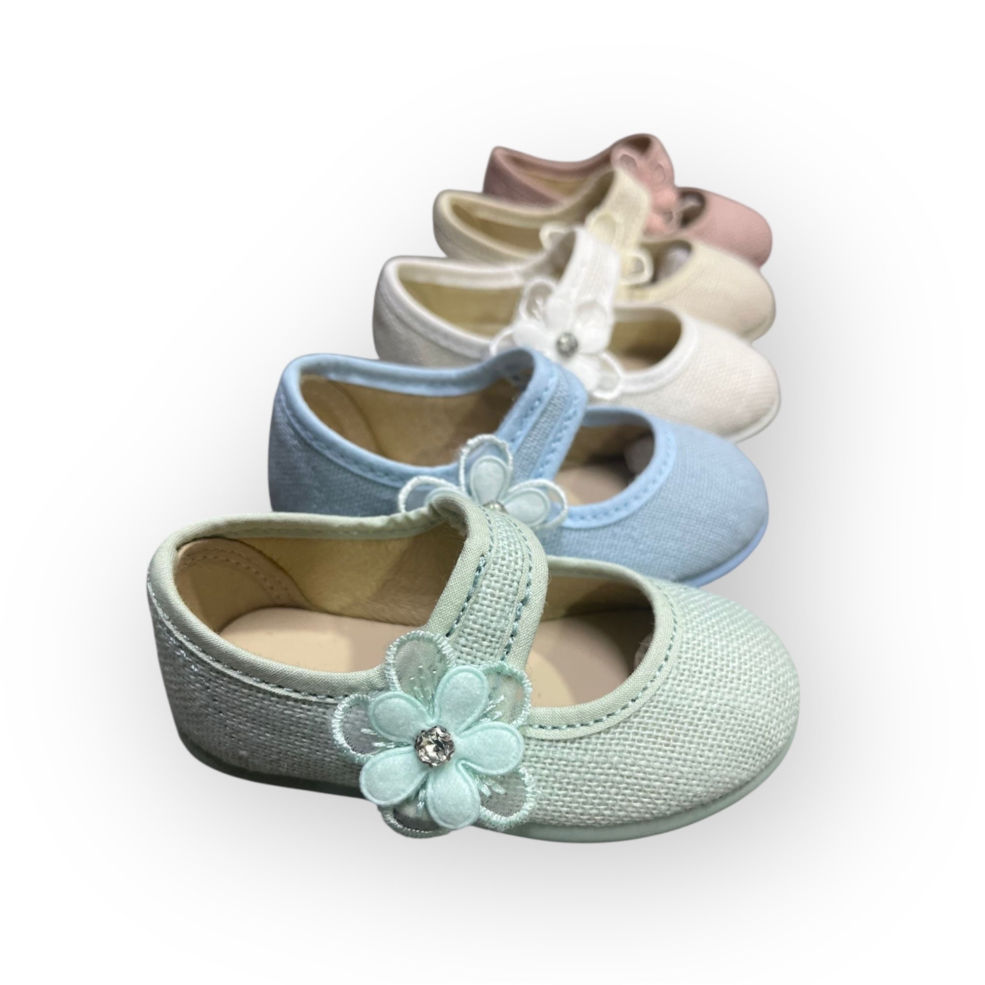 Merceditas de Lino Flor Lateral Azul