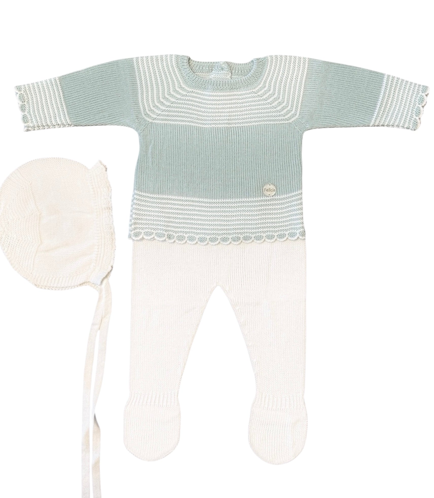 Conjunto Perle Verde Menta con Detalles de Lineas Blancas y Capota a Juego