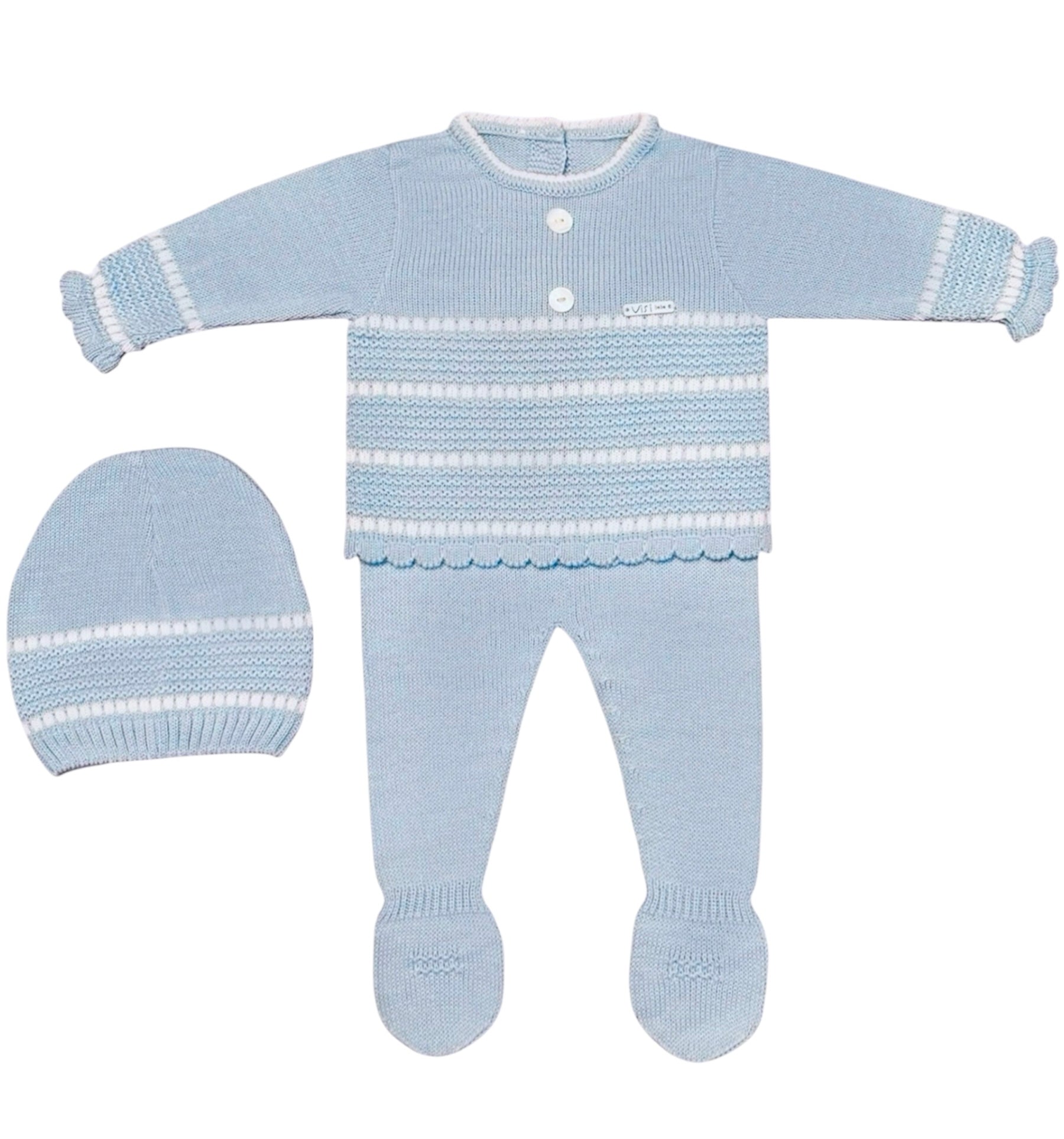 Conjunto Perle Nube con Lineas Blanca y Gorro a Juego