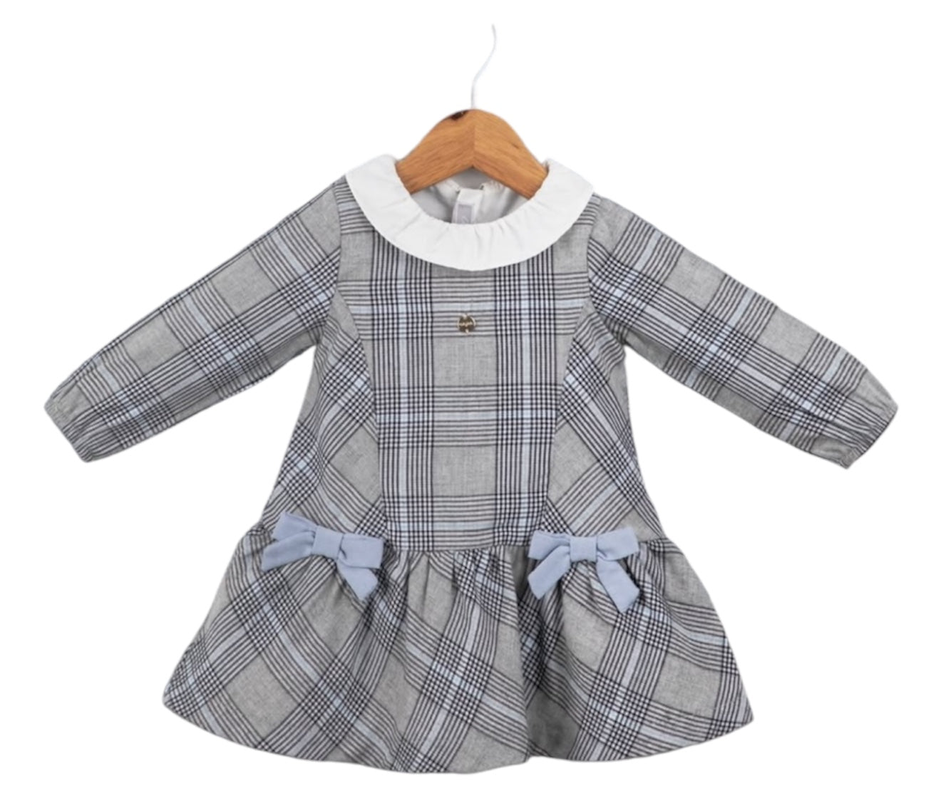 Vestido Manga Larga de Cuadros Gris