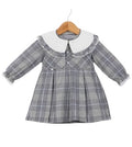 Vestido Manga Larga Gris de Cuadros con Cuello