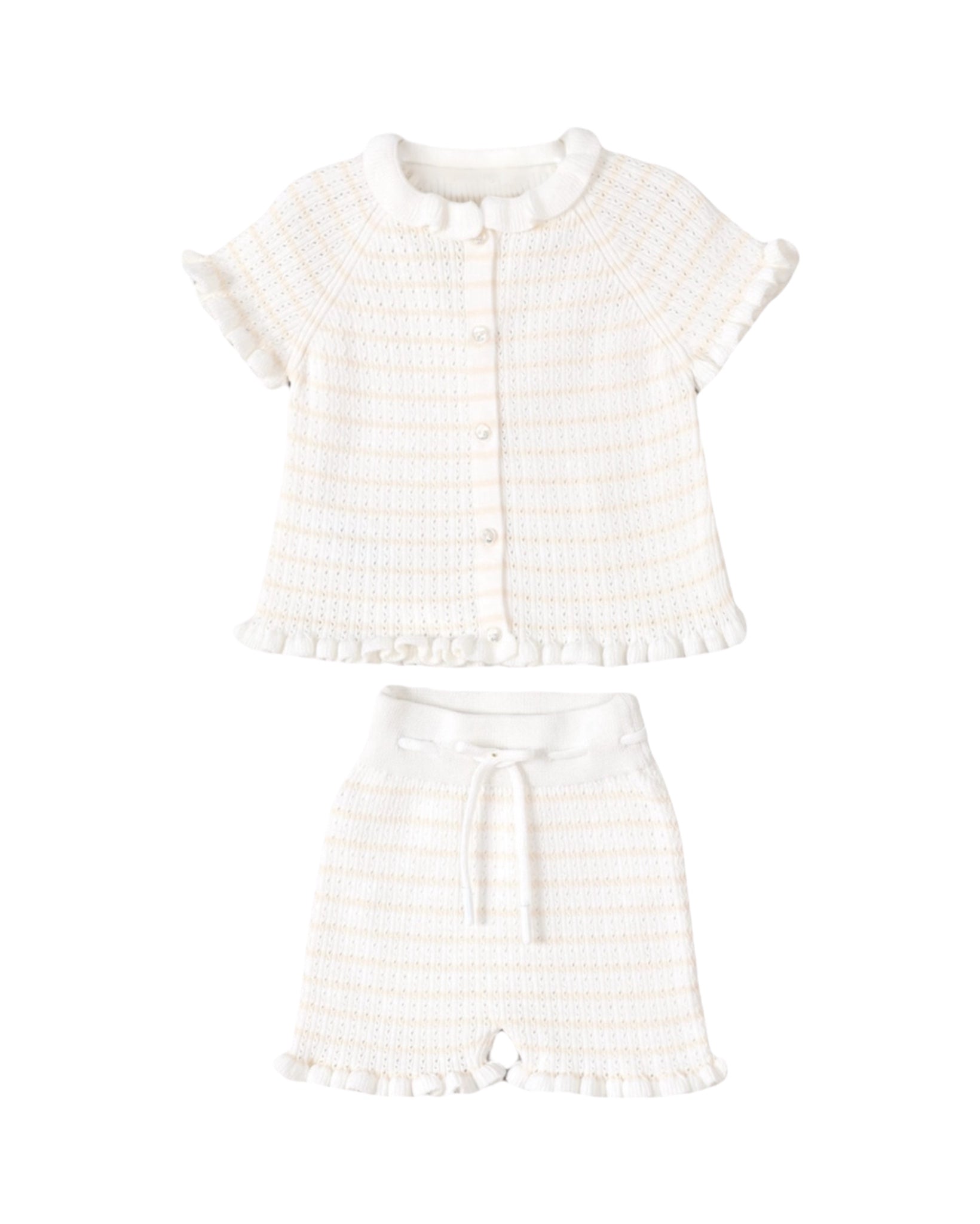 Conjunto Tejido de Dos Piezas Beige y Blanco