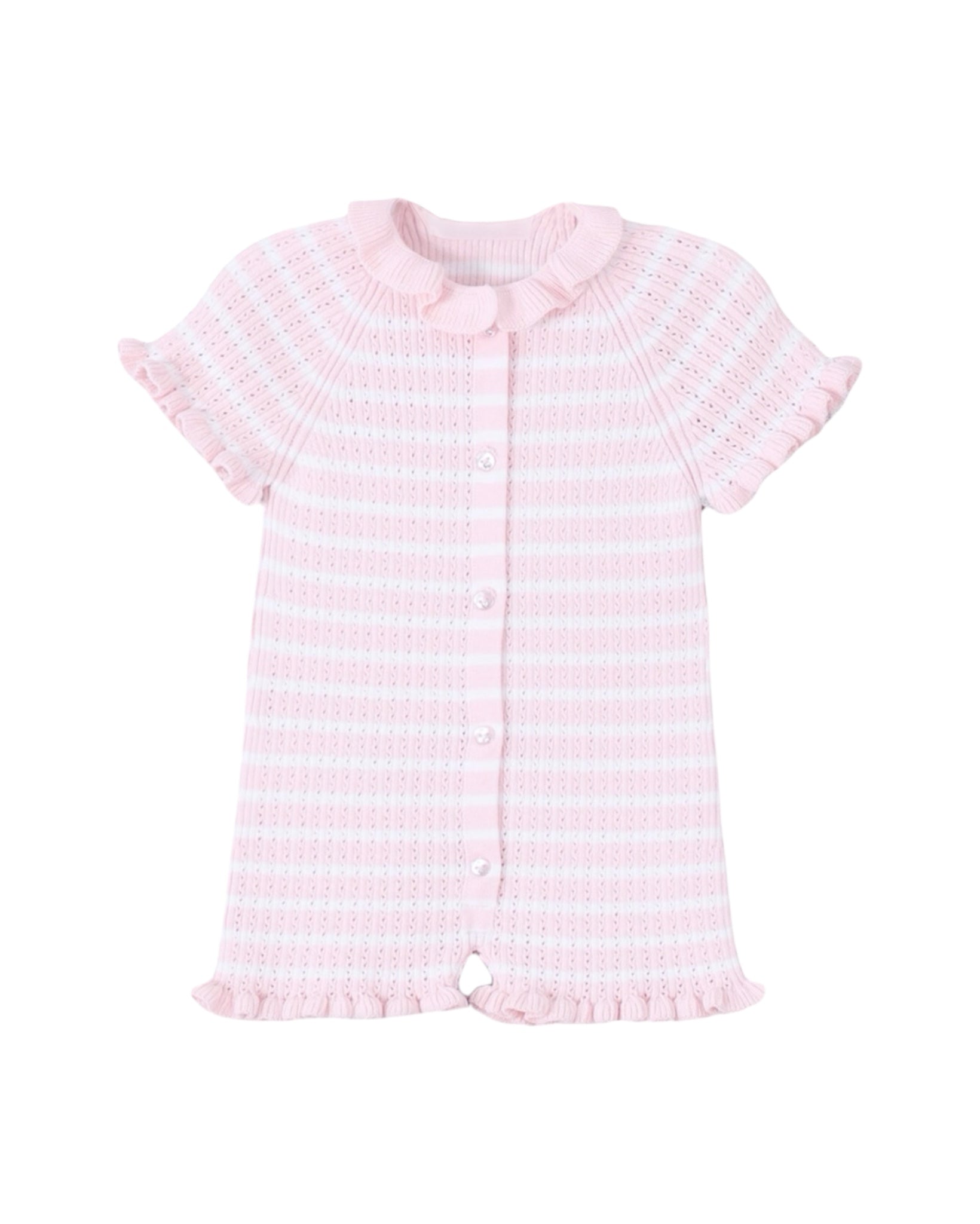 Romper Tejido Rosa Bebe y Blanco