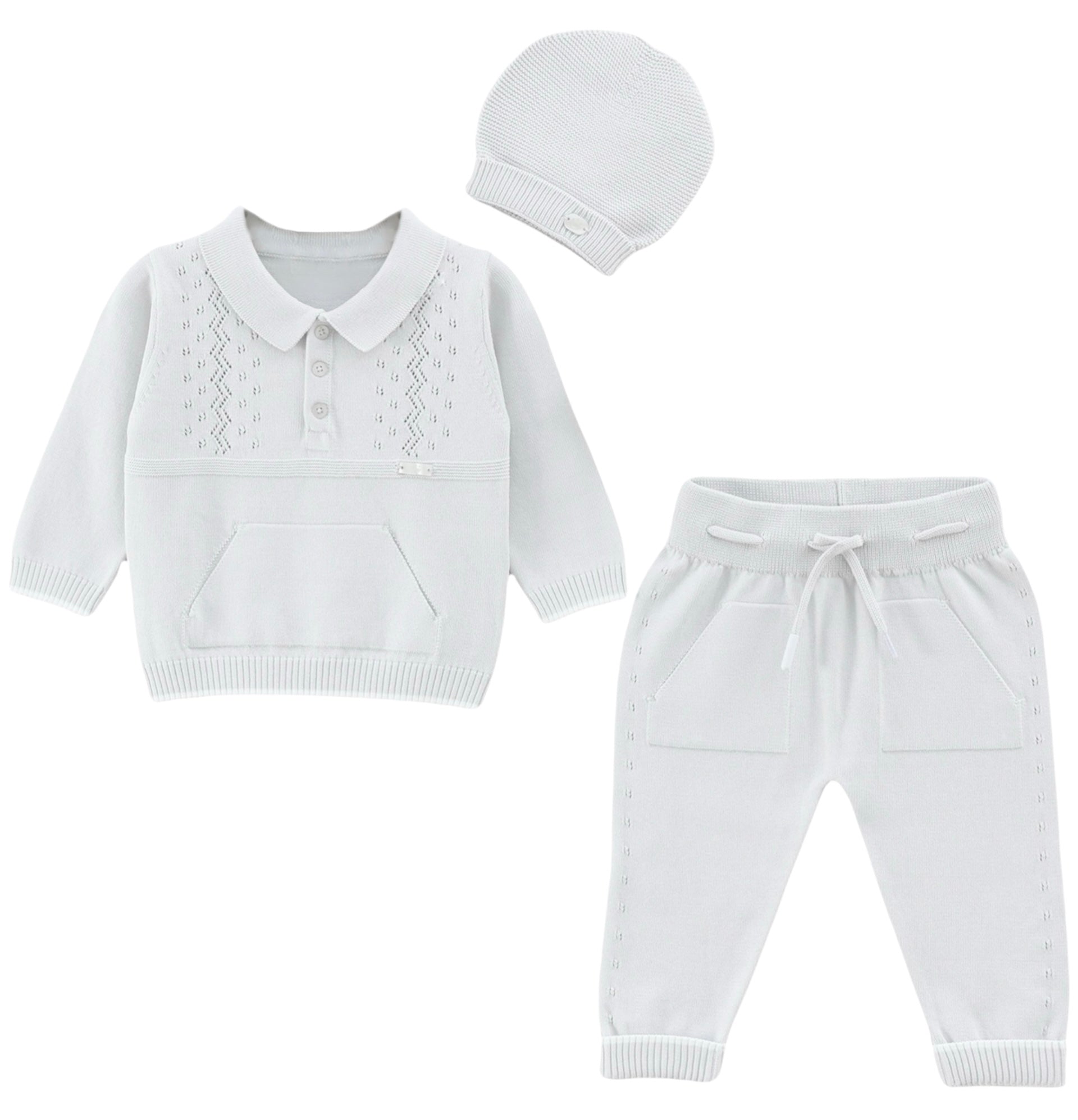 Comfy Set 3 Piezas Gris con Bordes Blancos