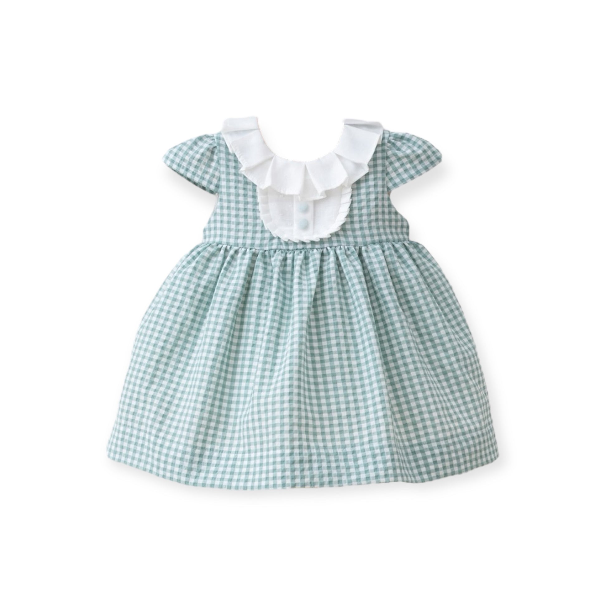 Vestido de Cuadros Verde con Blanco y Cuello Batista