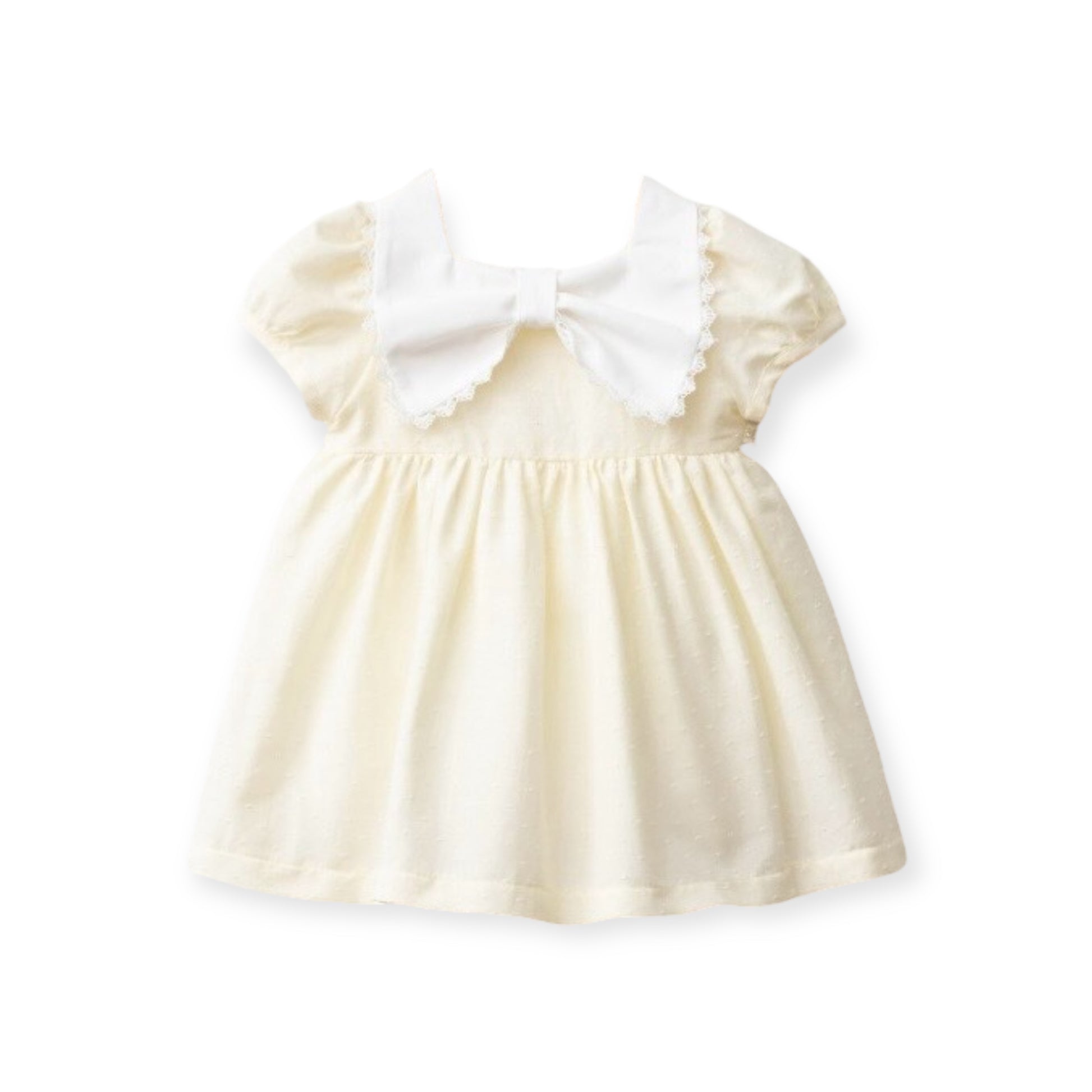Vestido Plumetti Amarillo Pastel con Maxi Lazo Blanco