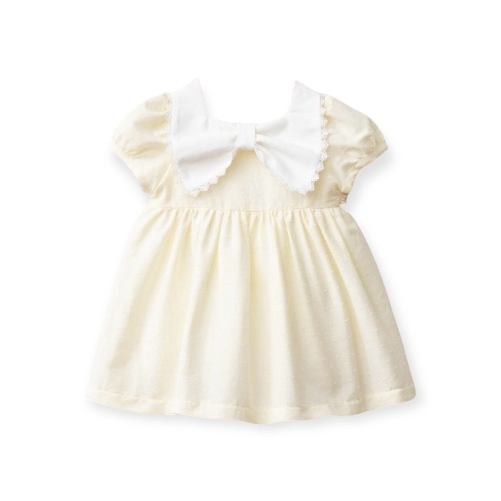 Vestido Plumetti Amarillo Pastel con Maxi Lazo Blanco