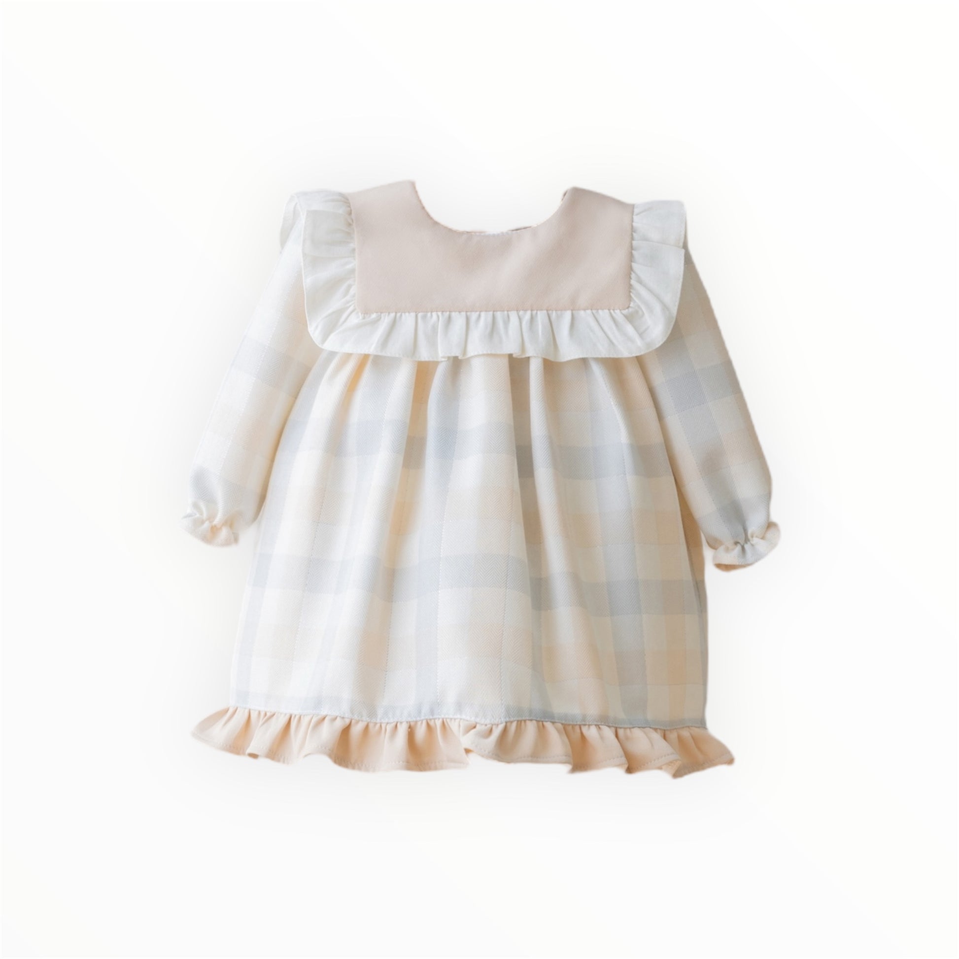 Vestido de Cuadros Lino y Azul Bebe con Plateado
