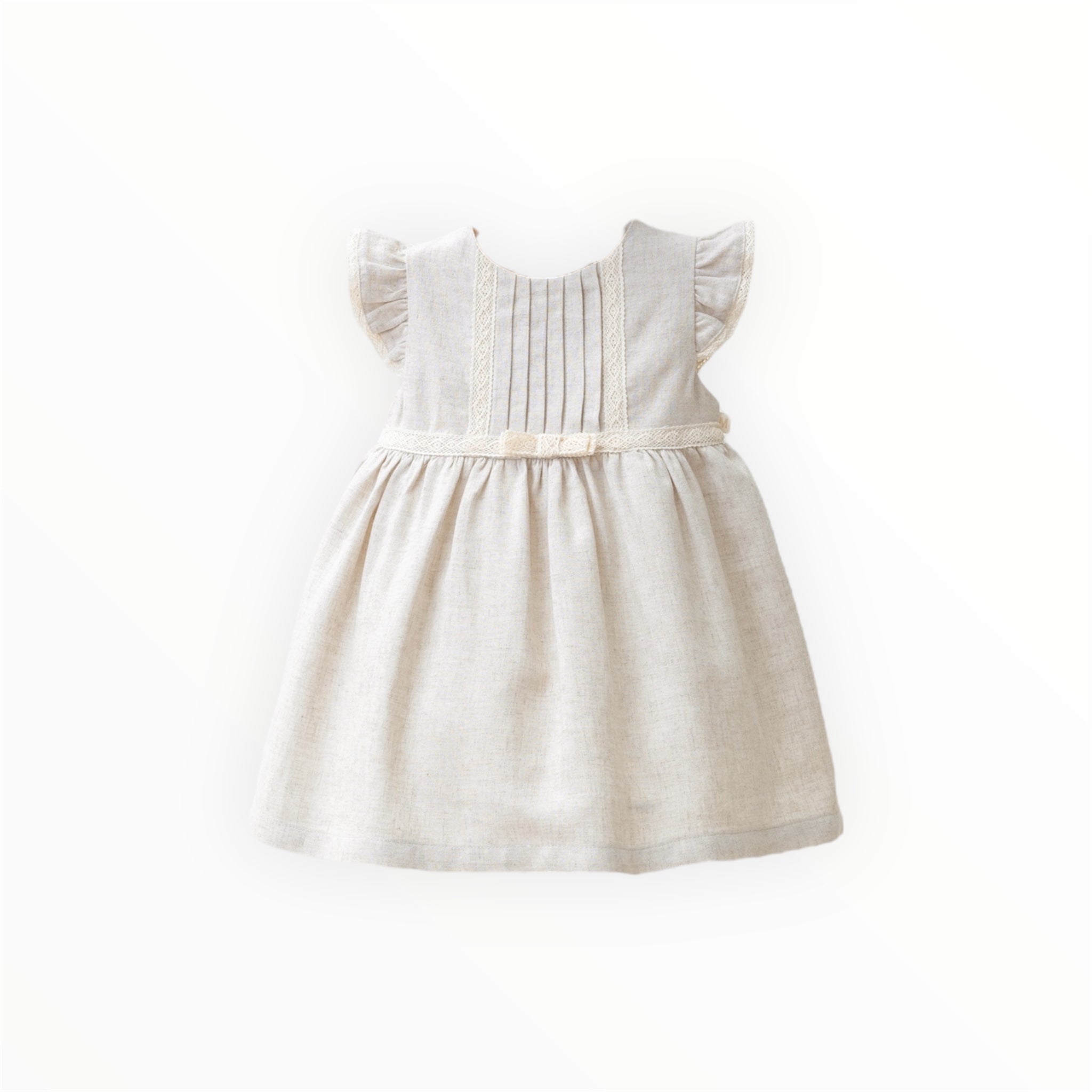 Vestido de Lino con Detalles de Plices en el Pecho y Encajes