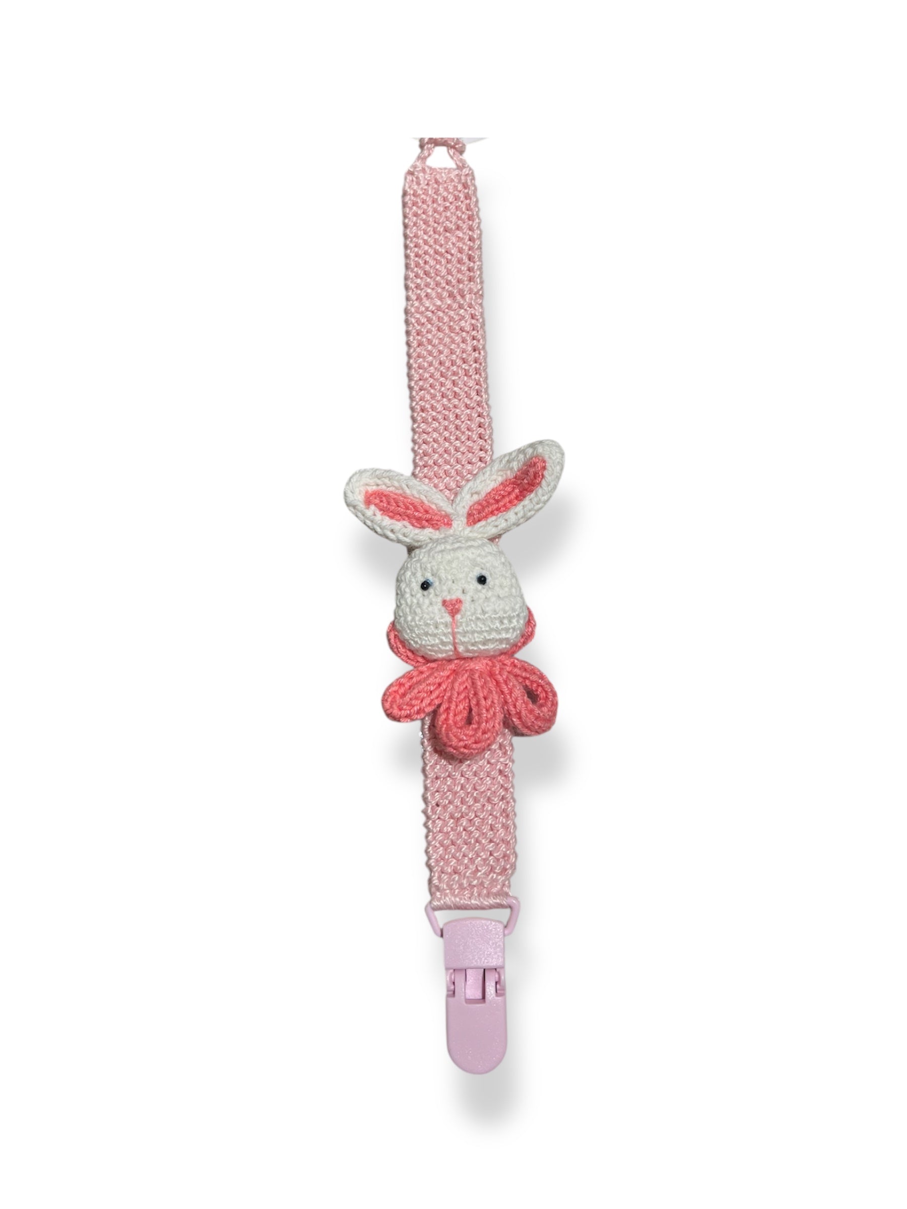 Porta Chupón Tejido Conejito Rosa