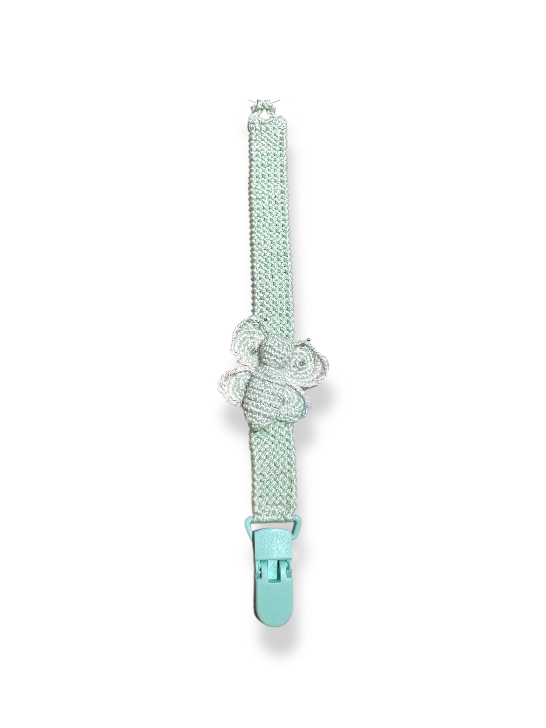 Porta Chupón Tejido Verde Menta con Mariposa
