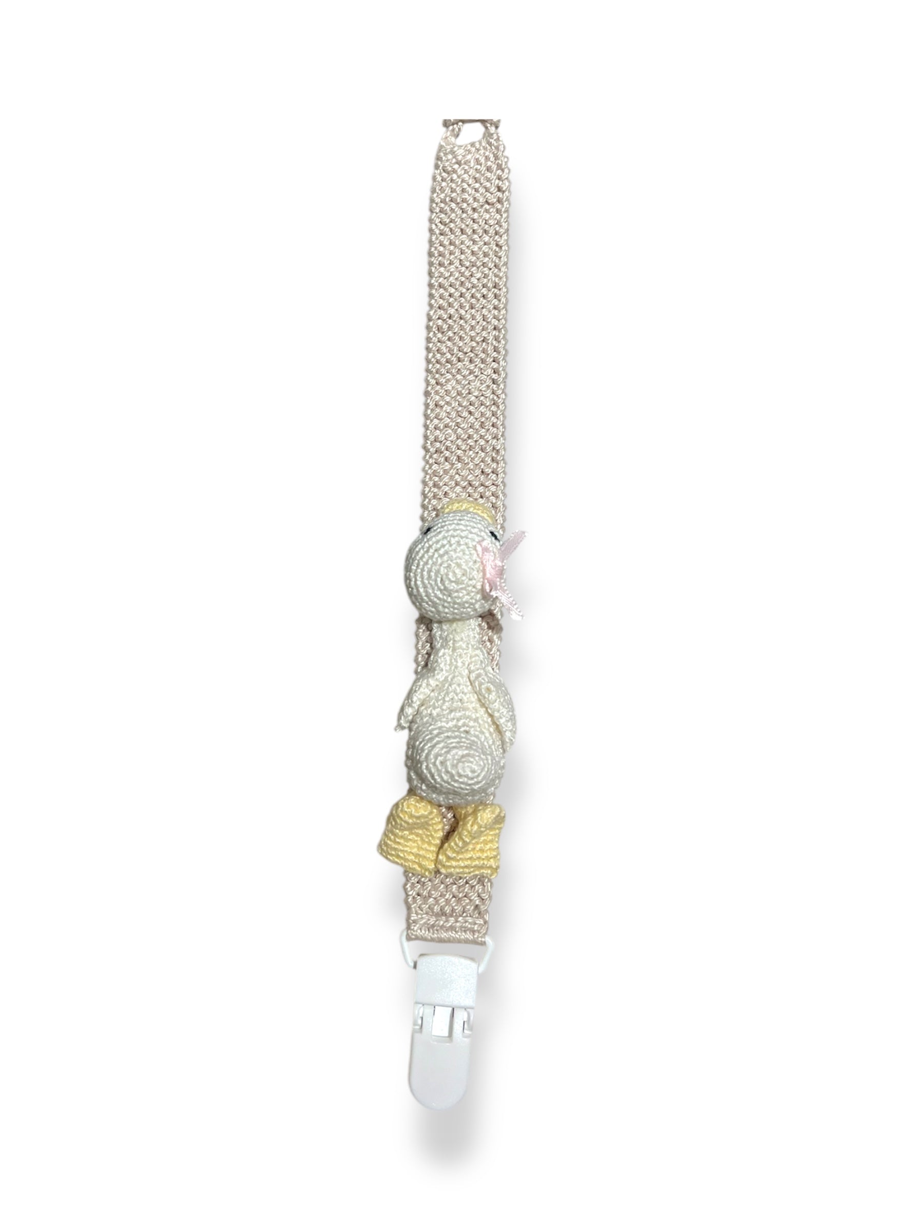Porta Chupón Tejido Beige con Patico