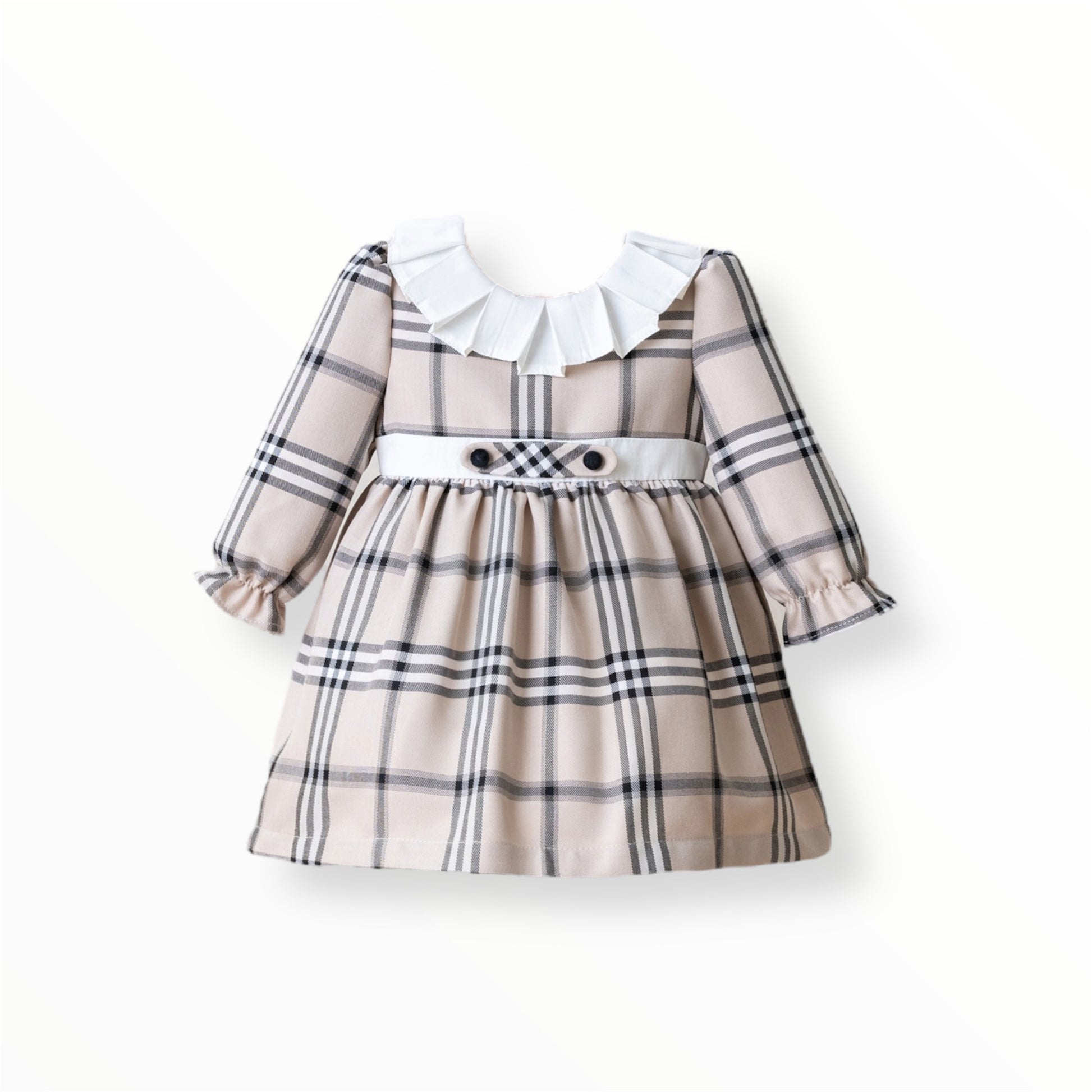 Vestido Crudo con Lineas Negras y Blancas Cuello Batista