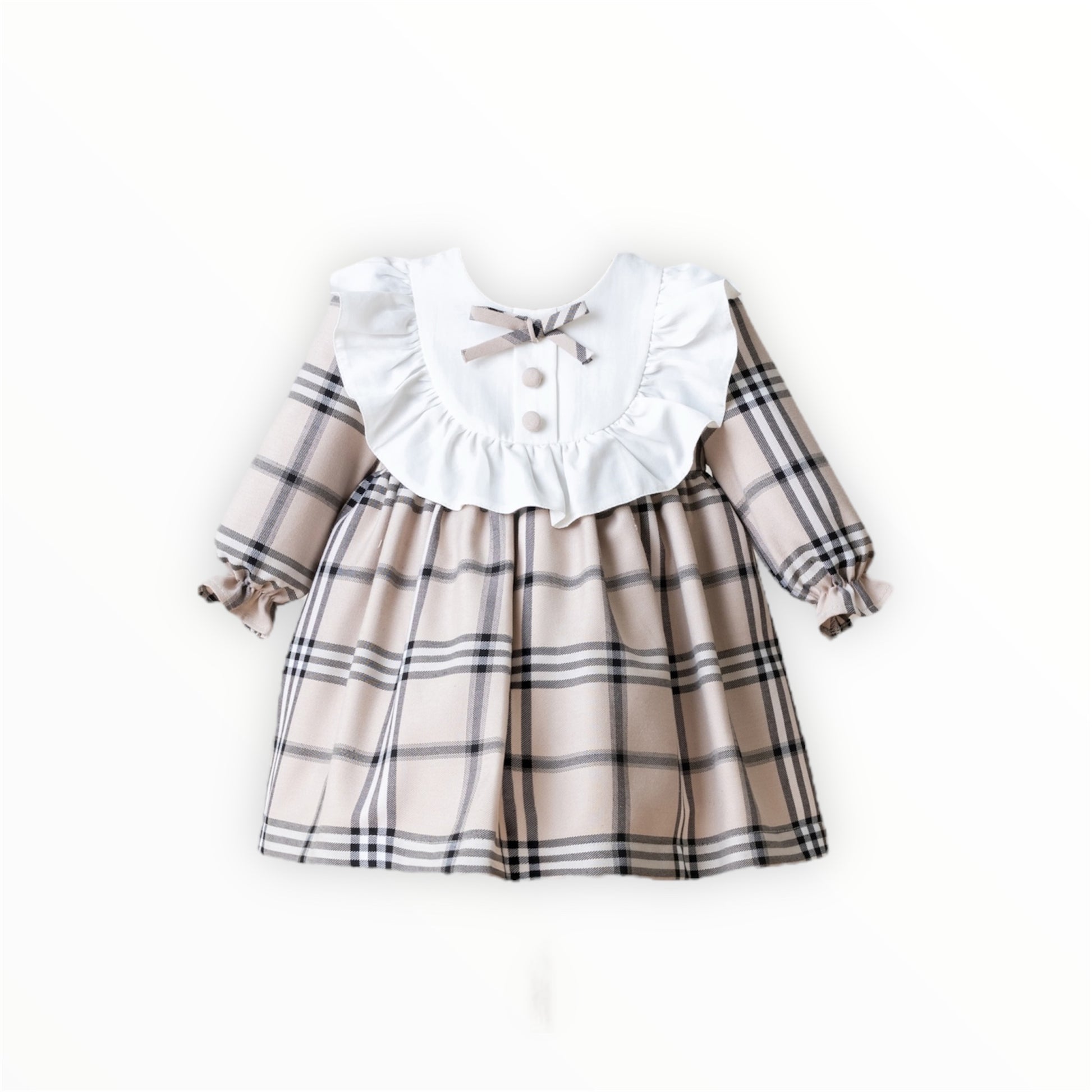 Vestido Crudo con Lineas Negras y Blancas Blonda con Lacito a Juego