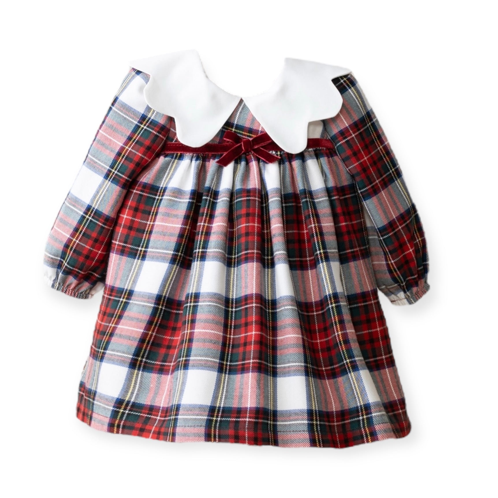 Vestido Tartan Clásico con Maxi Cuello y Cinta en Terciopelo