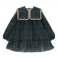 Vestido Cuello Cuadrado Estampado Floral Azul