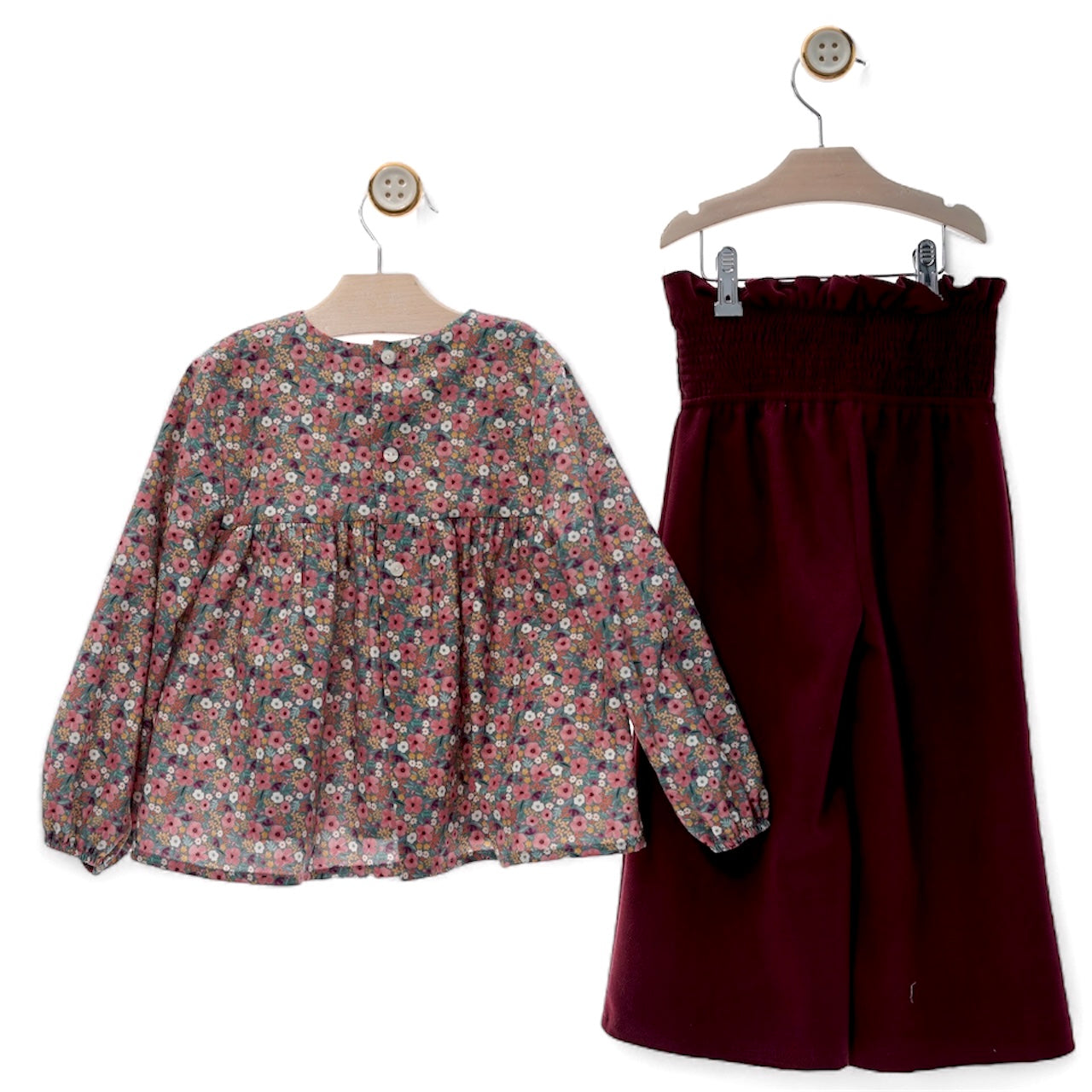 Conjunto Cachemira Pantalón Burgundy y Camisa Estampada