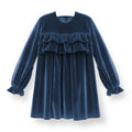 Vestido Terciopelo Azul Francia con Volados