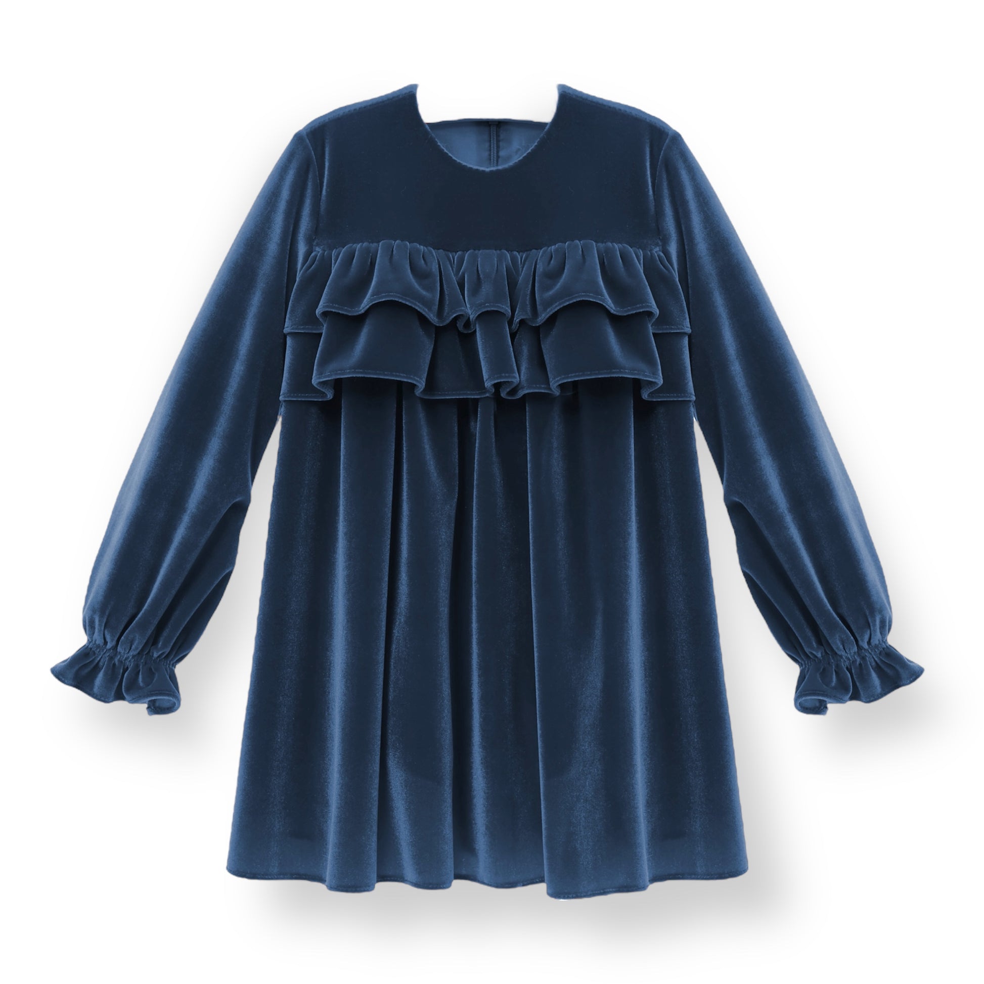 Vestido Terciopelo Azul Francia con Volados