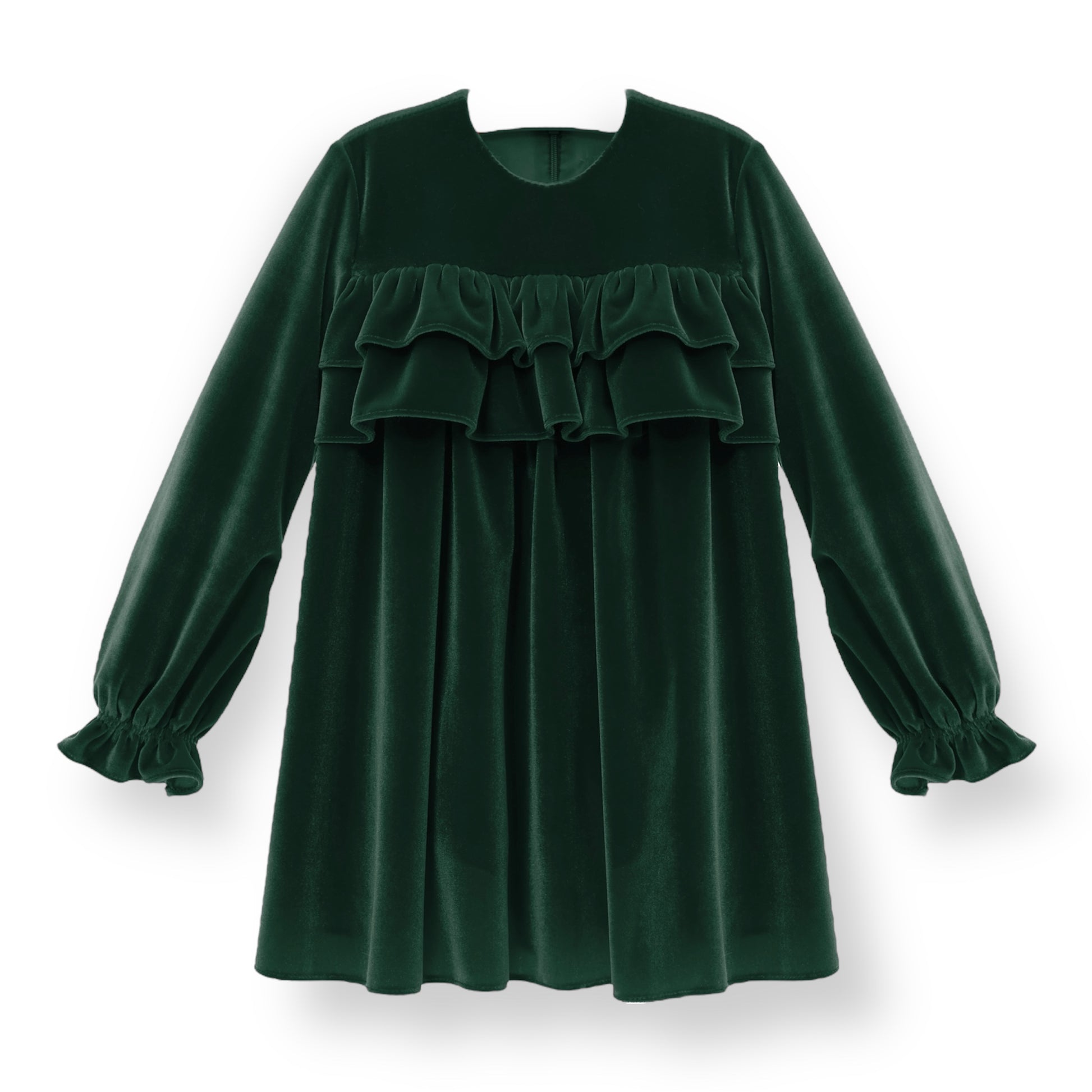 Vestido Terciopelo Verde Navidad con Volados