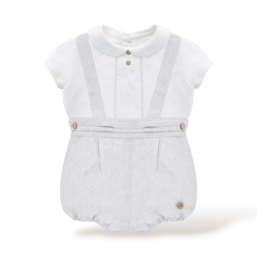 Conjunto Ceremonia Tirantes en Lino Gris Claro