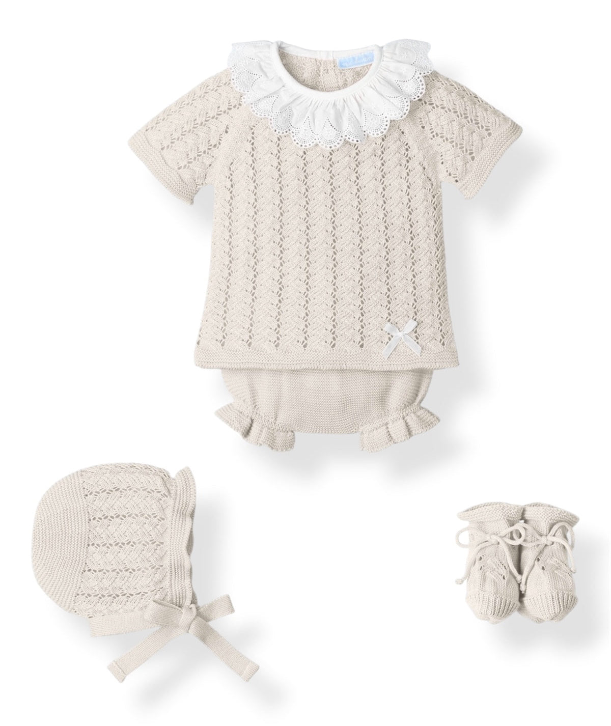 Conjunto Perle 4 Piezas Cuello Blonda Beige