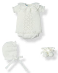 Conjunto Perle 4 Piezas con Cuello Encaje Marfil en Blanco