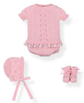 Conjunto Perle 4 Piezas con Volado Floral en Rosa Chicle