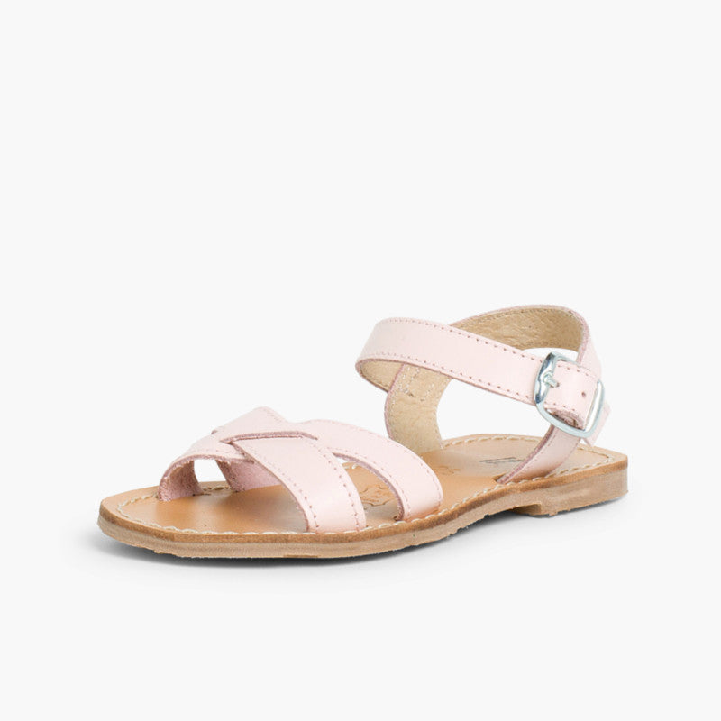Sandalias Piel Cruzadas Rosa