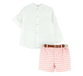 Conjunto Bermuda Vichy Naranja y Camisa Blanca Manga Larga