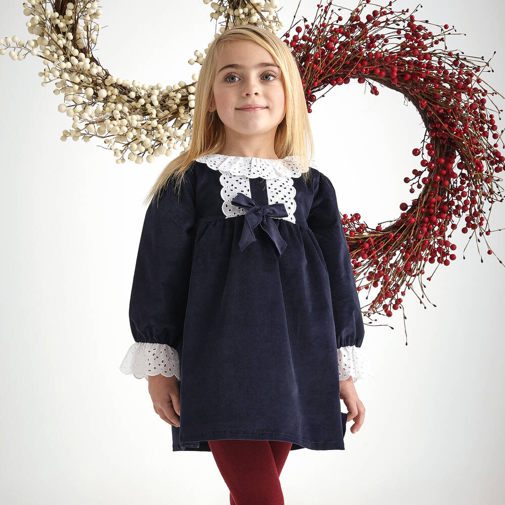 Vestido Manga Larga Velvet Marino Abeto